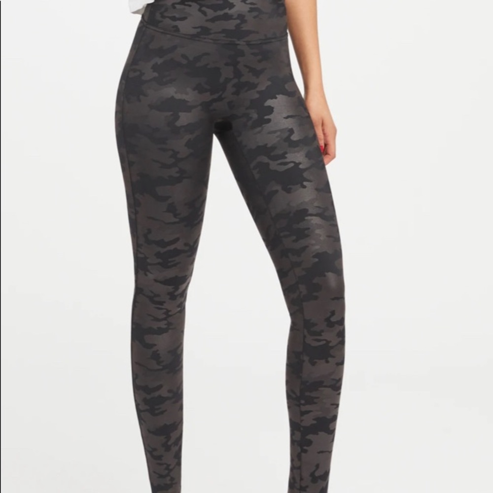 Spanx faux leather camo leggings